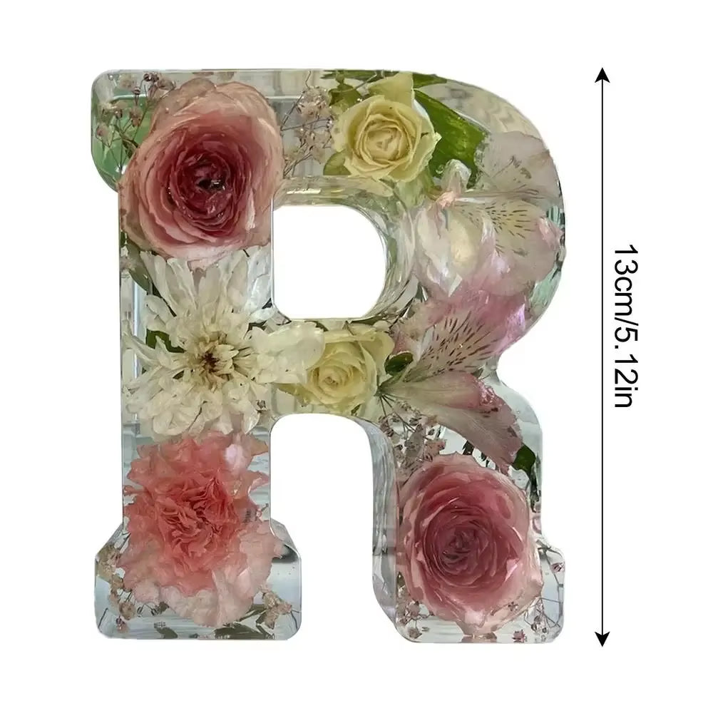 Floral Letter Night Light Alphabet Letter LED Lights Luminous Number Lamp Decorative Resin Lamp with Initial Letter & Dry Flower