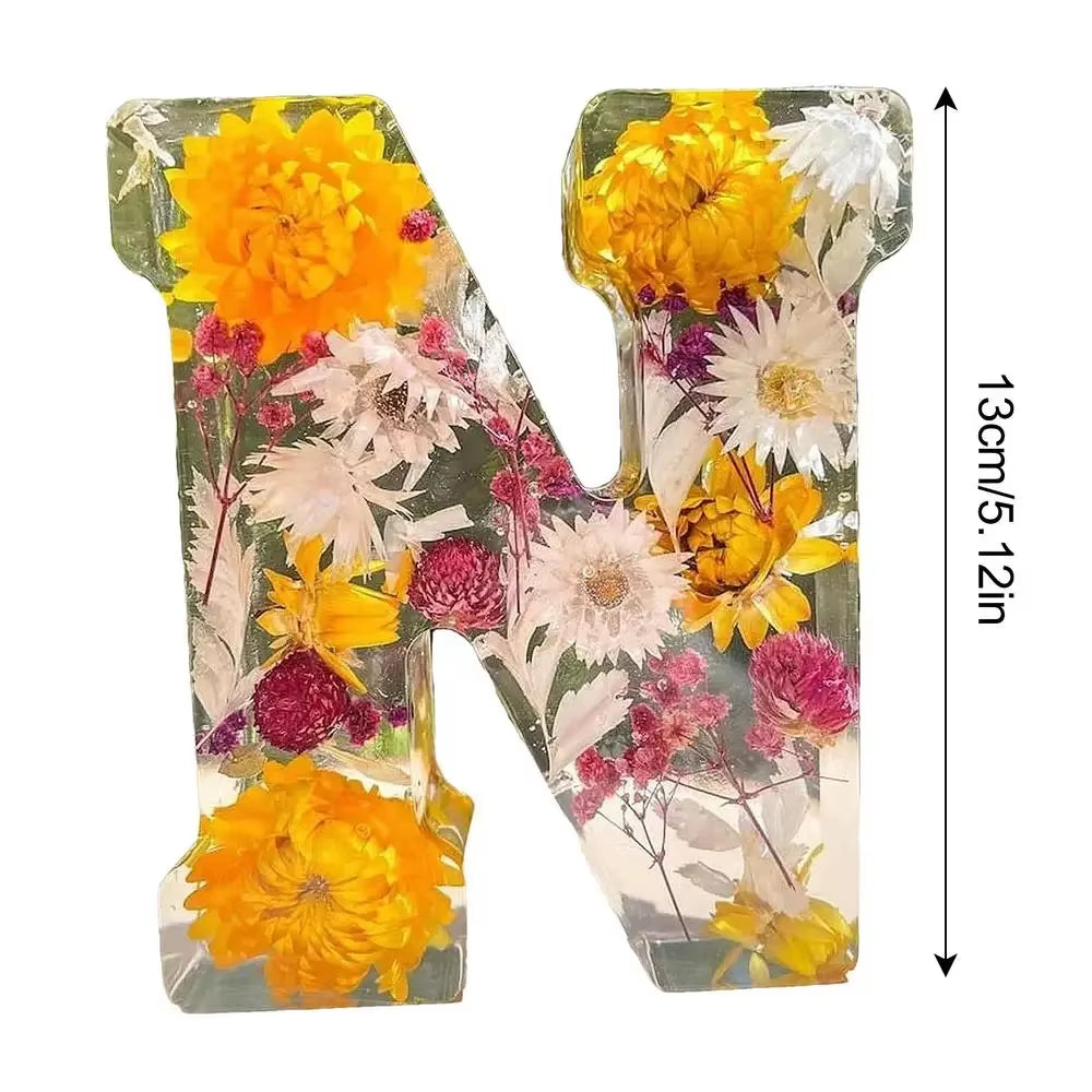 Floral Letter Night Light Alphabet Letter LED Lights Luminous Number Lamp Decorative Resin Lamp with Initial Letter & Dry Flower