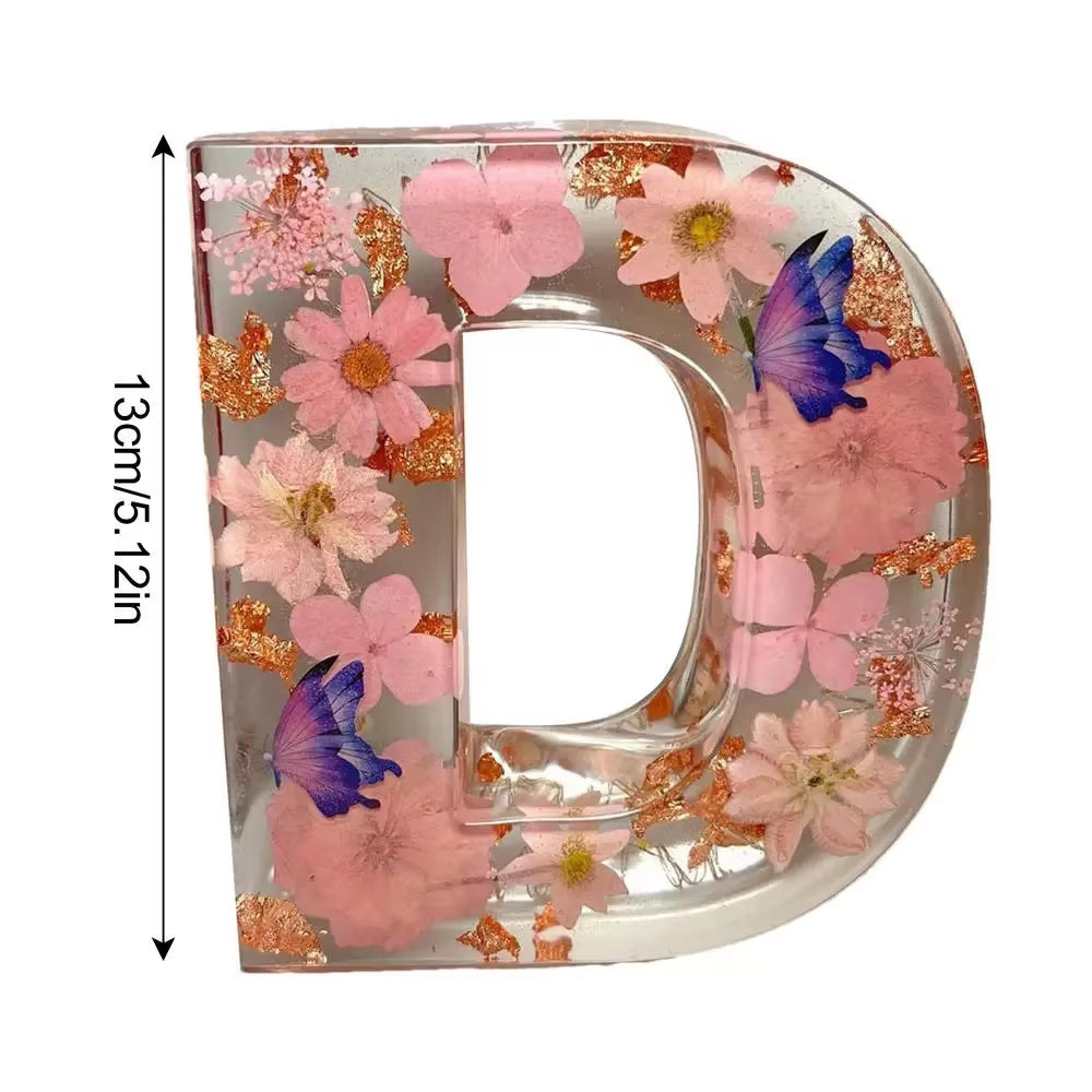 Floral Letter Night Light Alphabet Letter LED Lights Luminous Number Lamp Decorative Resin Lamp with Initial Letter & Dry Flower