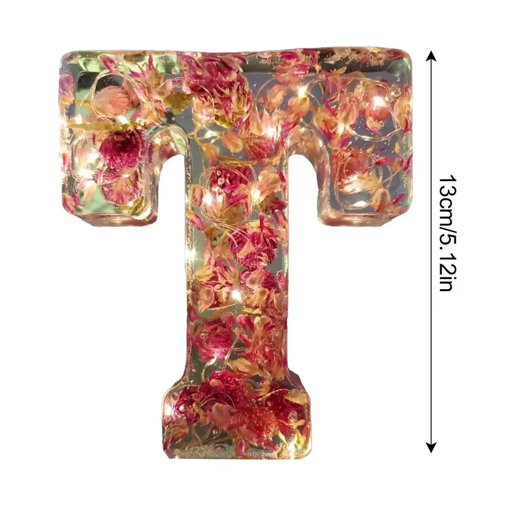 Floral Letter Night Light Alphabet Letter LED Lights Luminous Number Lamp Decorative Resin Lamp with Initial Letter & Dry Flower