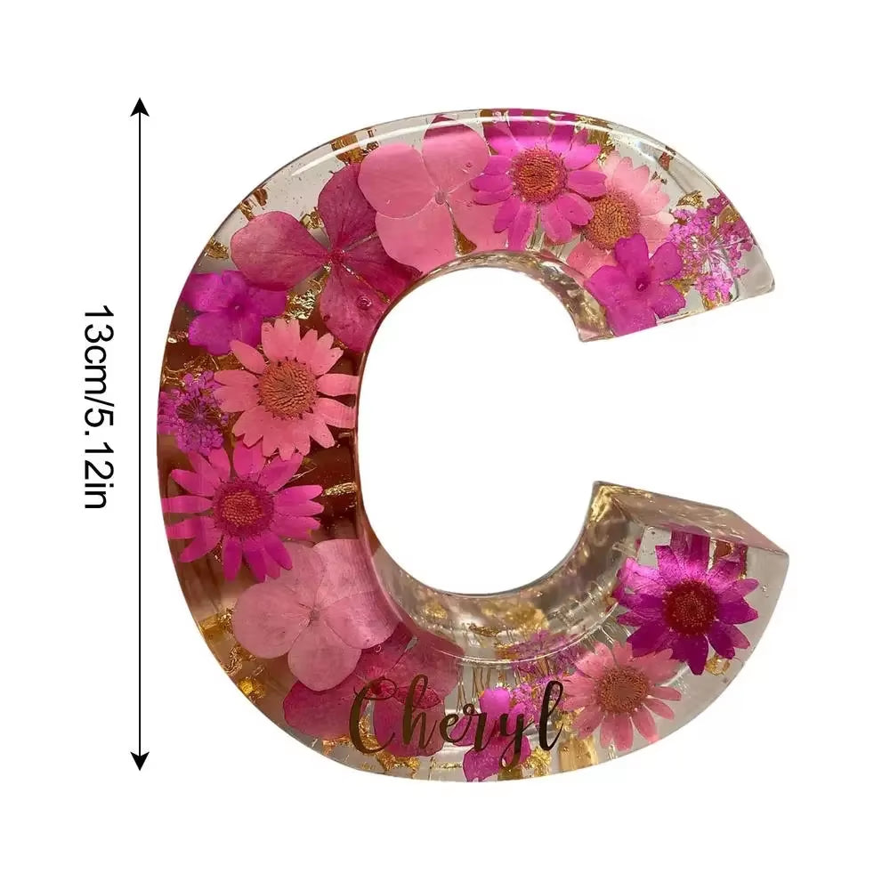 Floral Letter Night Light Alphabet Letter LED Lights Luminous Number Lamp Decorative Resin Lamp with Initial Letter & Dry Flower