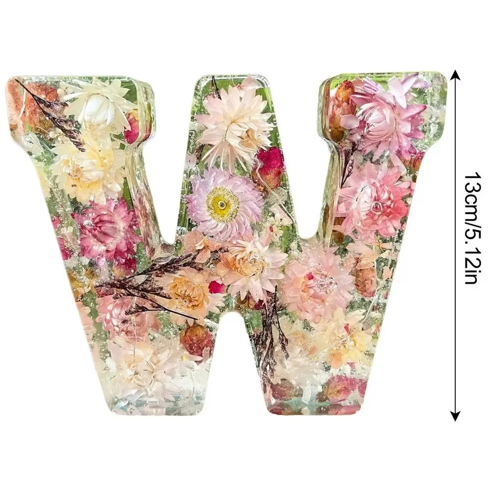 Floral Letter Night Light Alphabet Letter LED Lights Luminous Number Lamp Decorative Resin Lamp with Initial Letter & Dry Flower