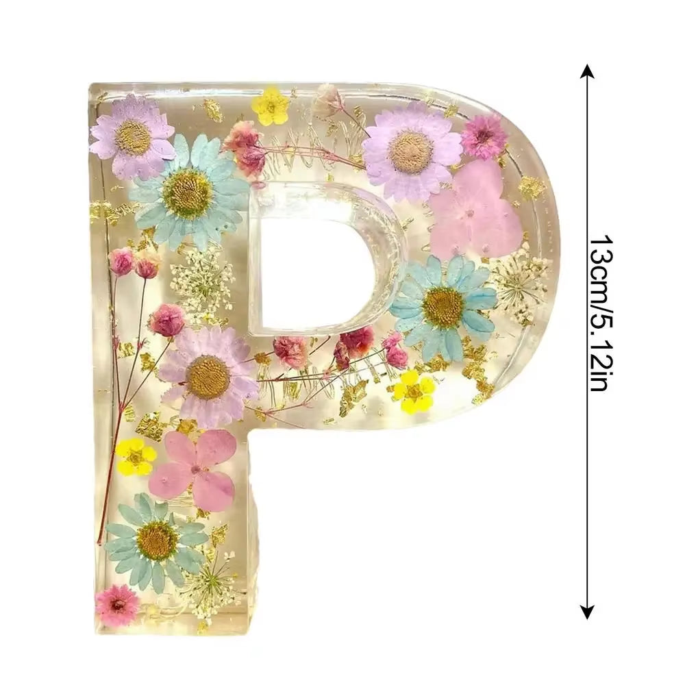 Floral Letter Night Light Alphabet Letter LED Lights Luminous Number Lamp Decorative Resin Lamp with Initial Letter & Dry Flower