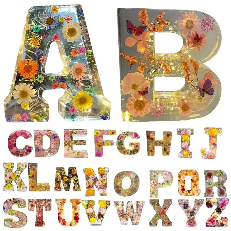 Floral Letter Night Light Alphabet Letter LED Lights Luminous Number Lamp Decorative Resin Lamp with Initial Letter & Dry Flower