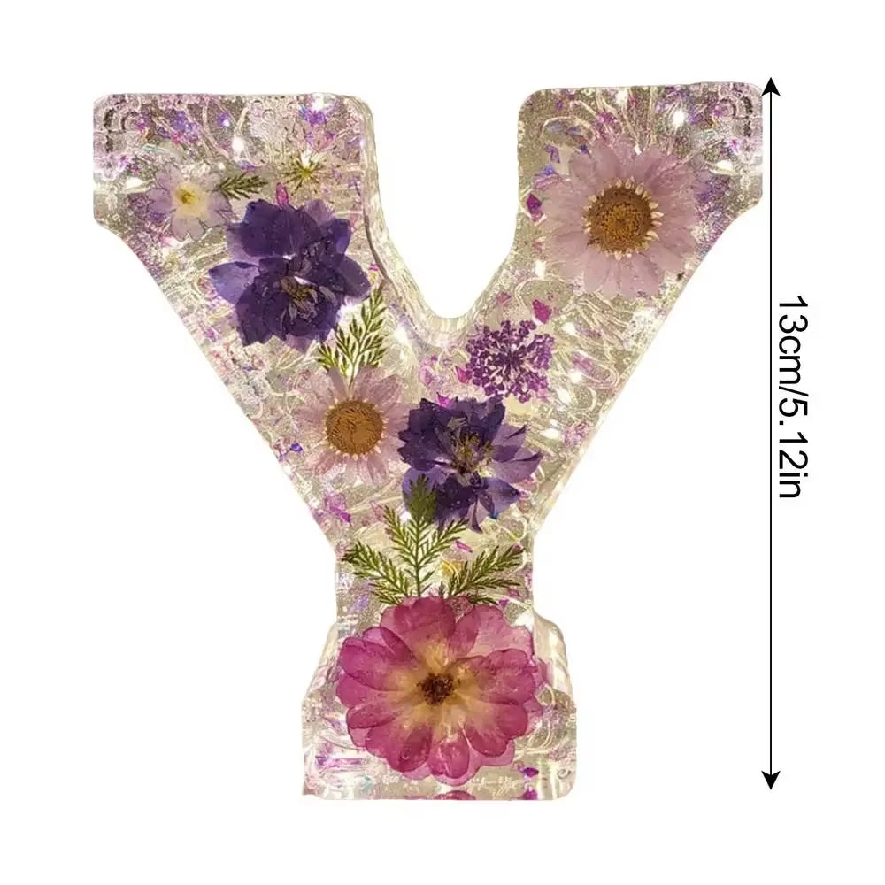Floral Letter Night Light Alphabet Letter LED Lights Luminous Number Lamp Decorative Resin Lamp with Initial Letter & Dry Flower