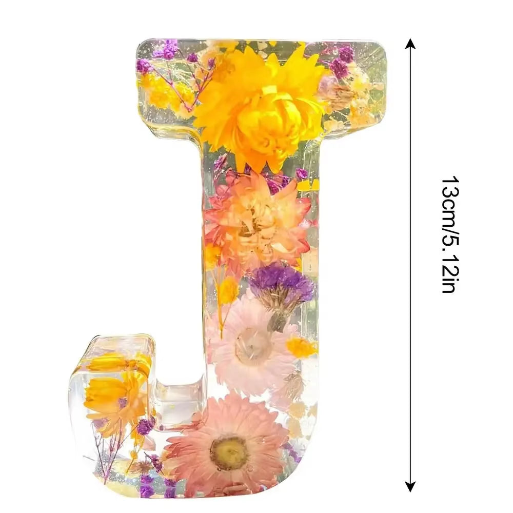 Floral Letter Night Light Alphabet Letter LED Lights Luminous Number Lamp Decorative Resin Lamp with Initial Letter & Dry Flower