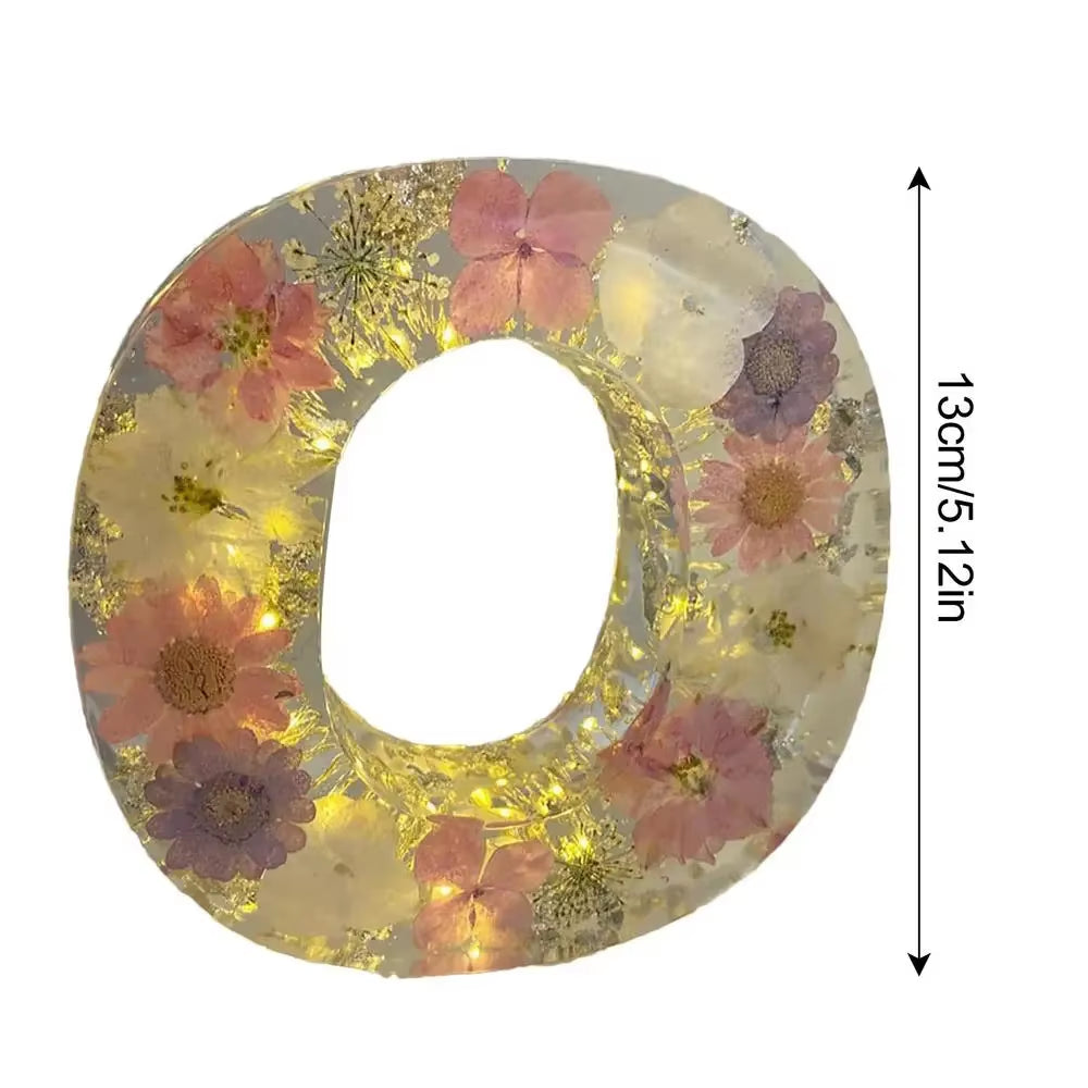Floral Letter Night Light Alphabet Letter LED Lights Luminous Number Lamp Decorative Resin Lamp with Initial Letter & Dry Flower